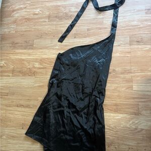 Elegant Black One-Shoulder Mini Satin Dress